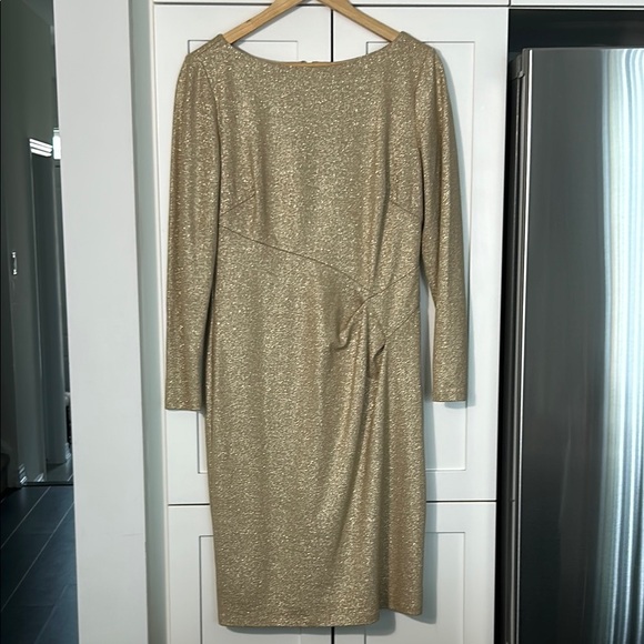 Lauren Ralph Lauren Gold Tone Sparkle Long Sleeve Cocktail Midi Dress Size 12 - Picture 4 of 17